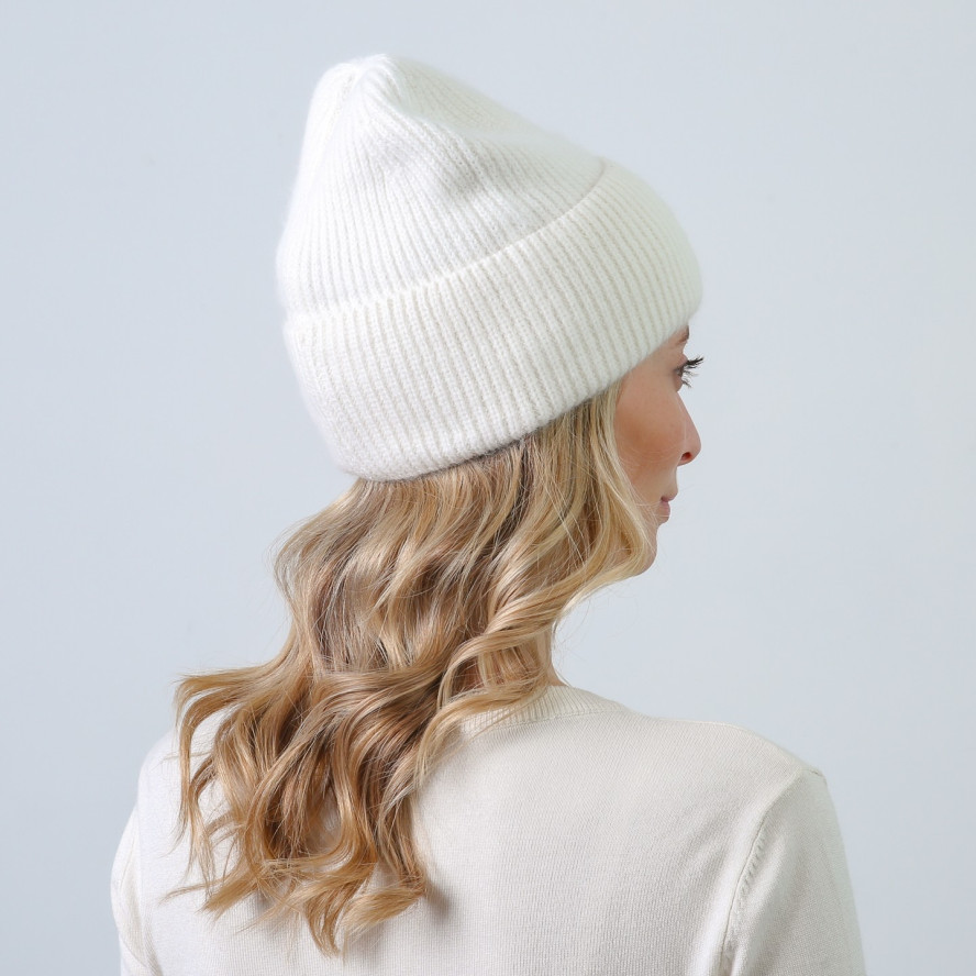 Шапка біні жіноча віскоза з ангорою біла МОРТІША 863-927, фото 4