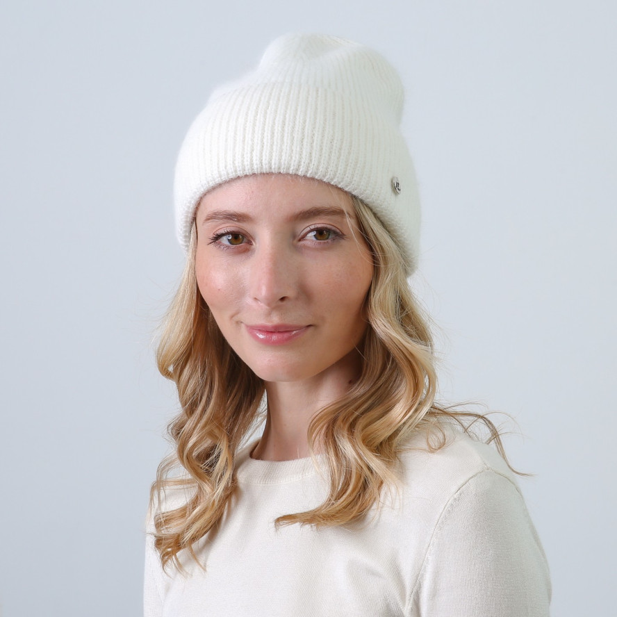 Шапка біні жіноча віскоза з ангорою біла МОРТІША 863-927, фото 3