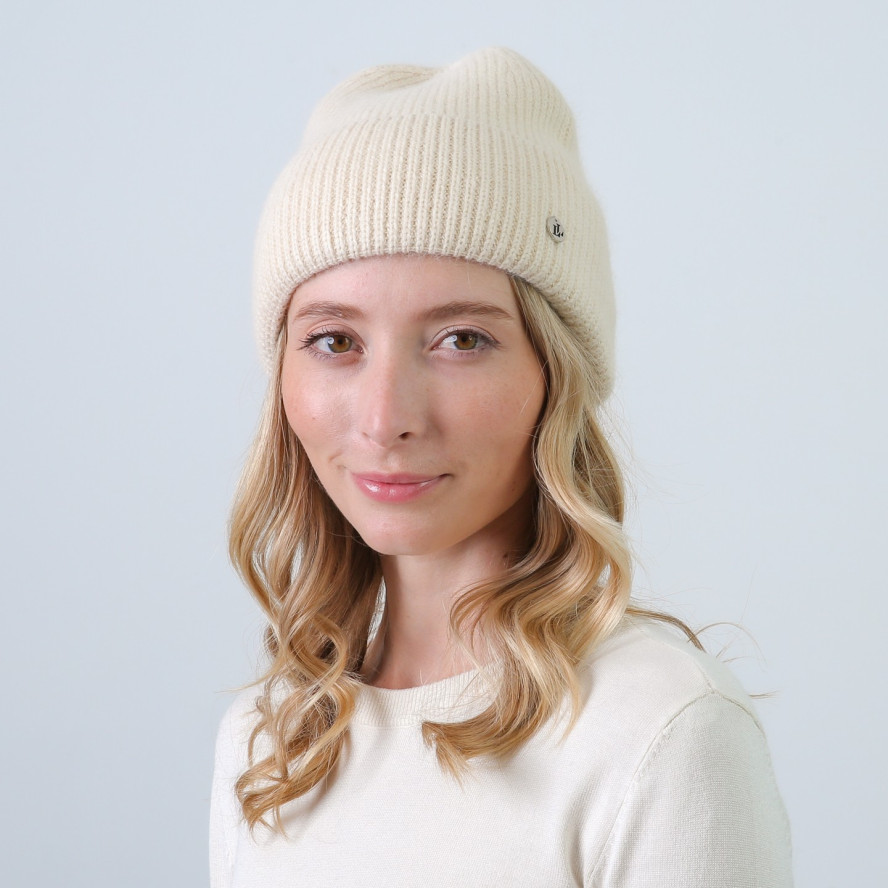 Шапка біні жіноча віскоза з ангорою молочна МОРТІША 863-934, фото 3