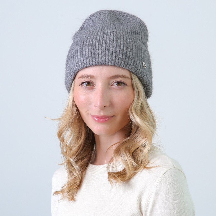 Шапка біні жіноча віскоза з ангорою сіра МОРТІША 863-941, фото 3