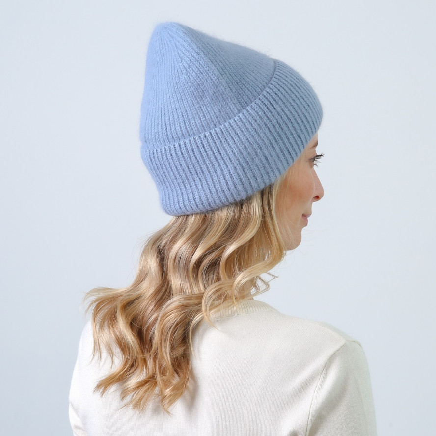 Шапка біні жіноча віскоза з ангорою блакитна МОРТІША 863-958, фото 4