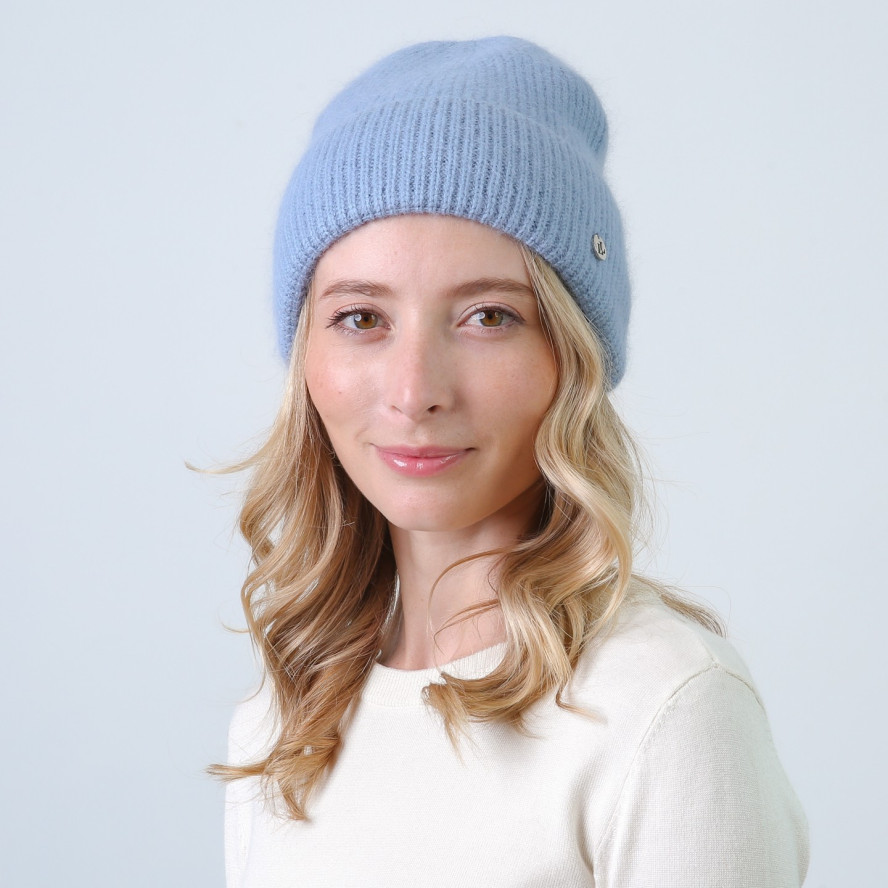 Шапка біні жіноча віскоза з ангорою блакитна МОРТІША 863-958, фото 3