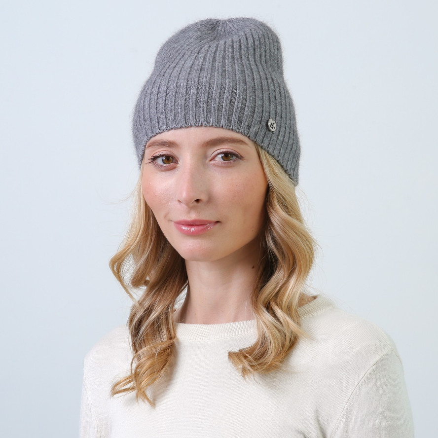Шапка біні жіноча віскоза з ангорою сіра ТРИНІТІ 864-030, фото 3