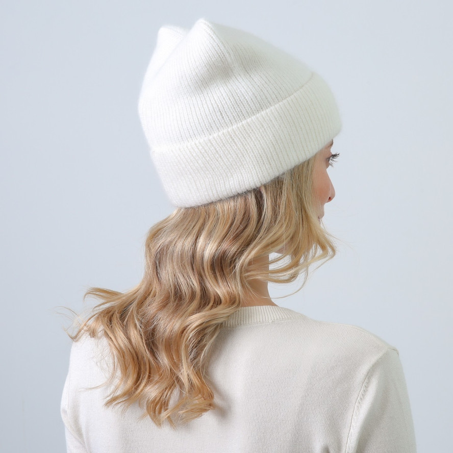 Шапка біні з вушками жіноча віскоза з ангорою біла ДАНАЯ 873-414, фото 4