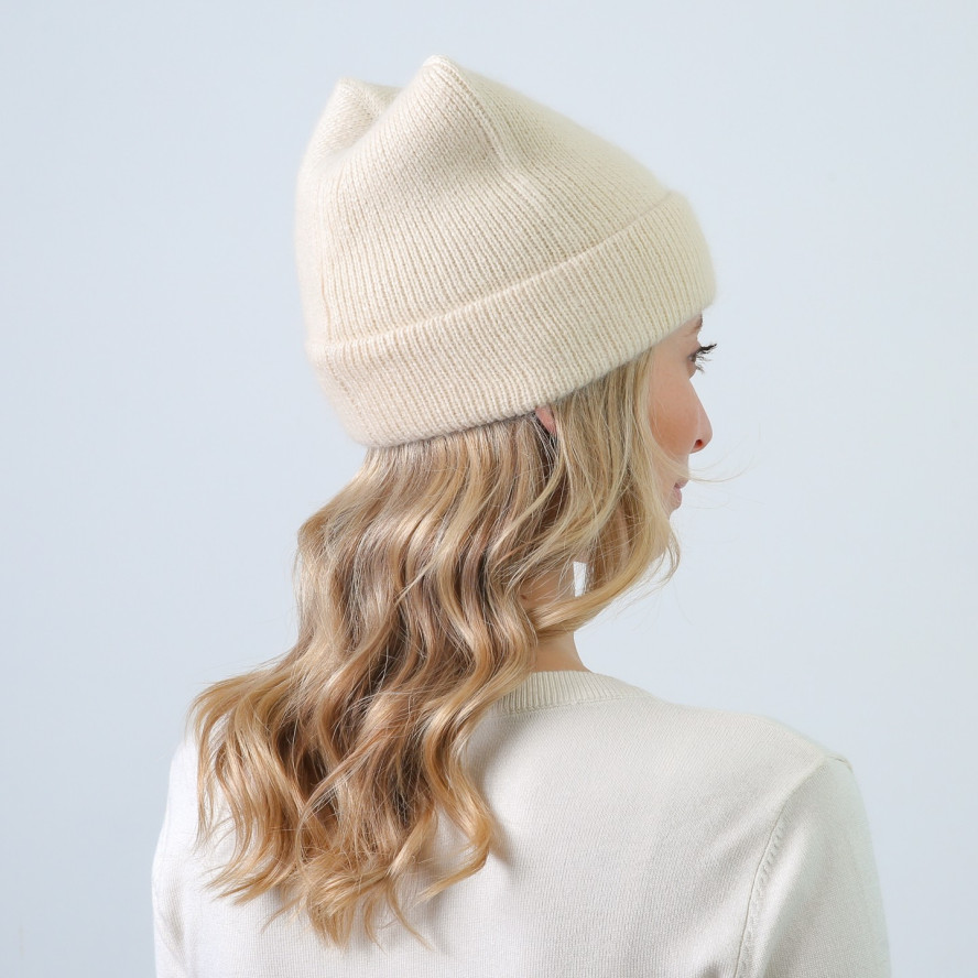 Шапка біні з вушками жіноча віскоза з ангорою молочна ДАНАЯ 873-421, фото 4