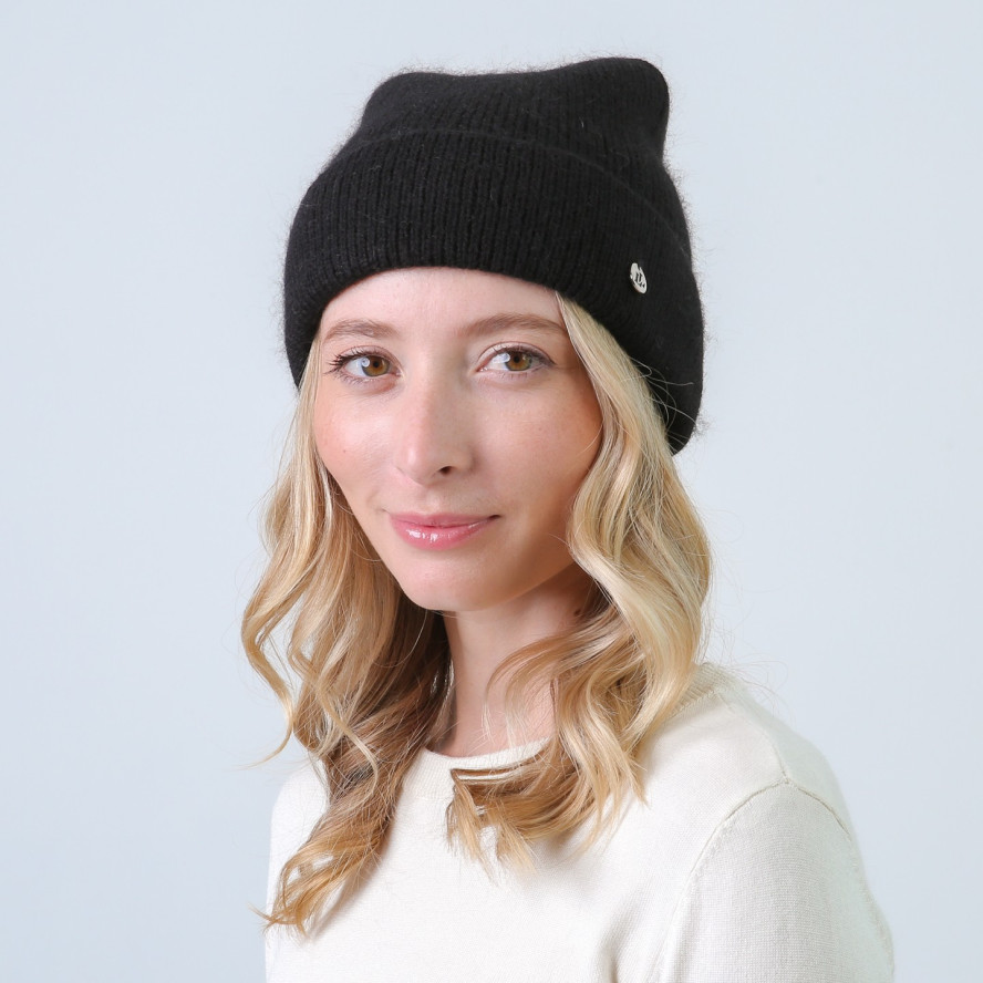 Шапка бини с ушками женская вискоза с ангорой черная ДАНАЯ 873-438, фото 3