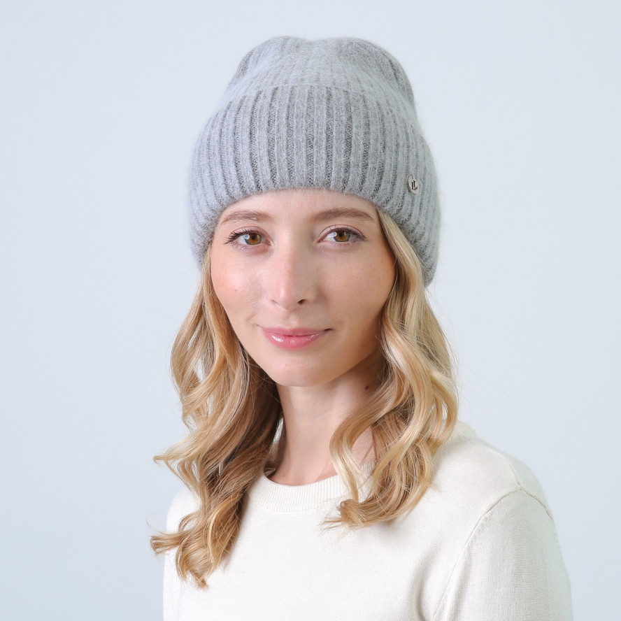 Шапка біні жіноча віскоза з ангорою сіра КАМАРІ 873-469, фото 3