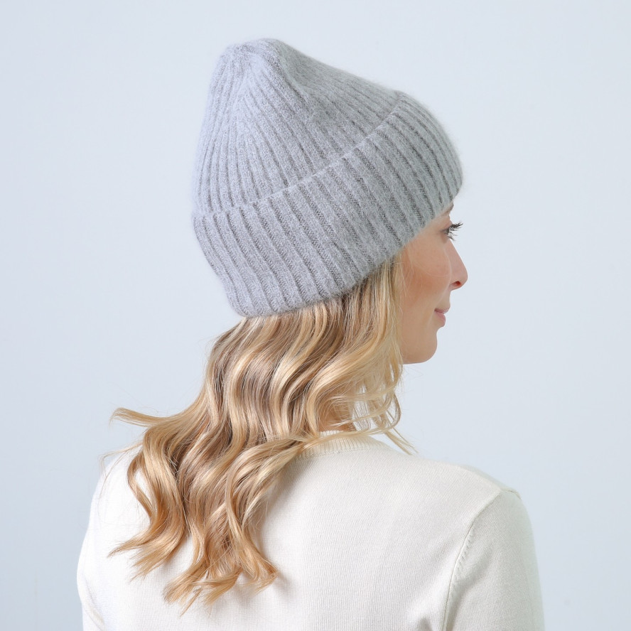 Шапка біні жіноча віскоза з ангорою сіра КАМАРІ 873-469, фото 4