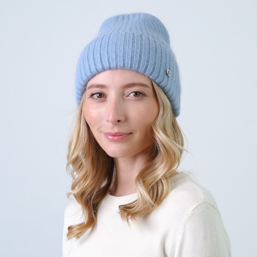Шапка біні жіноча віскоза з ангорою блакитна КАМАРІ 873-476, фото 3