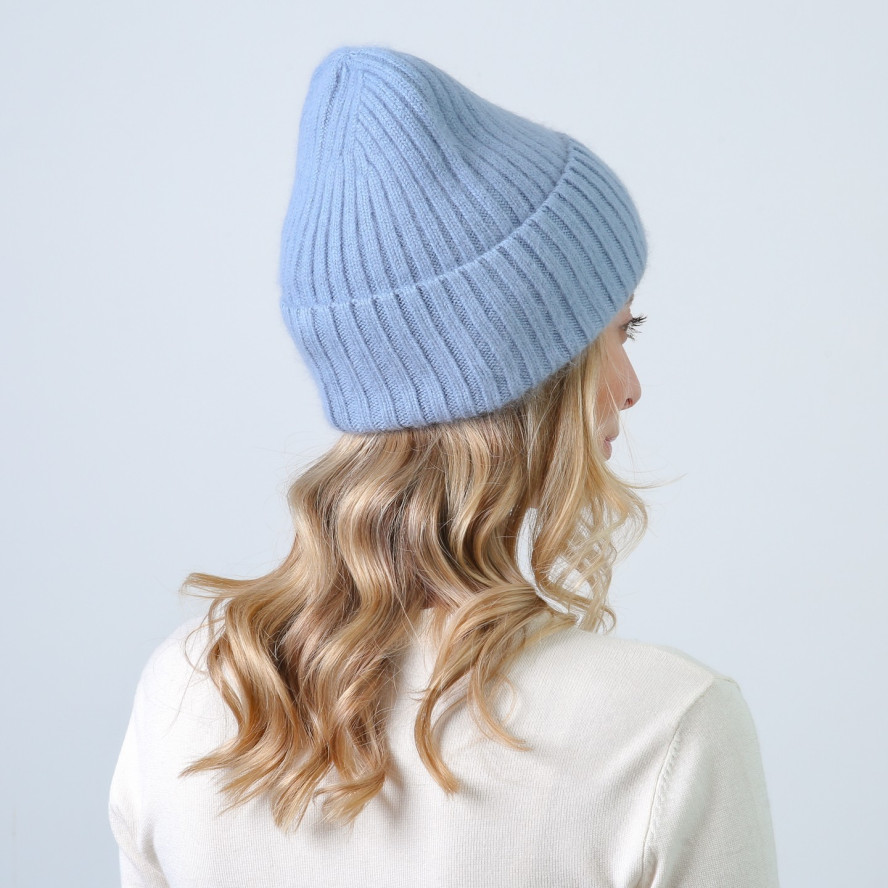 Шапка біні жіноча віскоза з ангорою блакитна КАМАРІ 873-476, фото 4