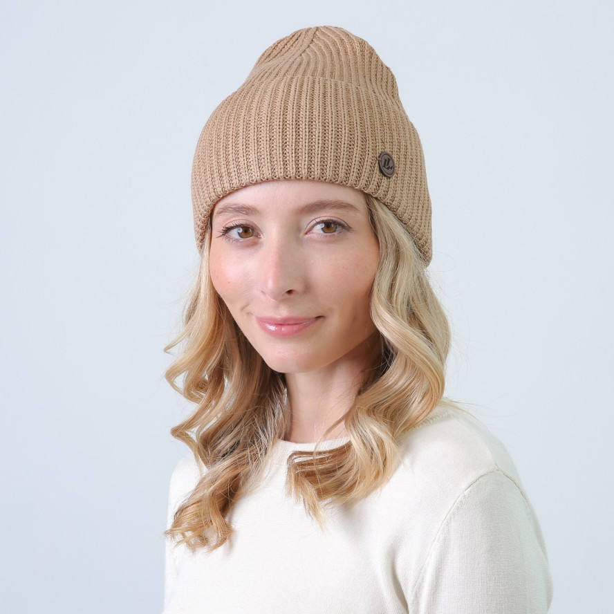 Шапка біні жіноча бавовна бежева МАВКА 873-551, фото 3