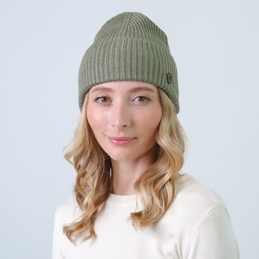 Шапка бини женская хлопок зеленая МАВКА 873-568, фото 3