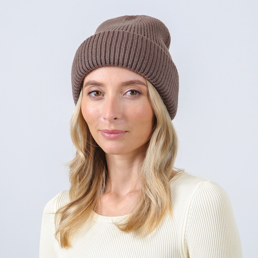Шапка біні жіноча віскоза з вовною коричнева ЕЛМЕР 880-320, фото 3