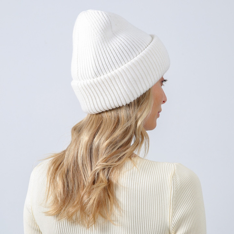 Шапка біні жіноча віскоза з вовною молочна ЕЛМЕР 880-368, фото 4