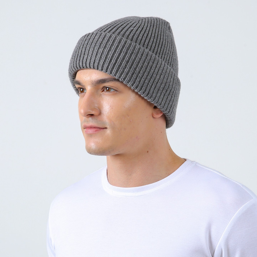 Шапка біні чоловіча ангора з віскозою сіра ЕЛМЕР 880-344, фото 3