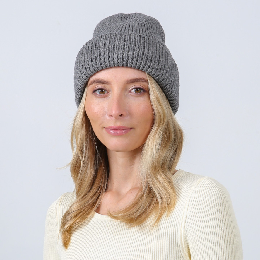 Шапка біні жіноча віскоза з вовноюю сіра ЕЛМЕР 880-344, фото 3