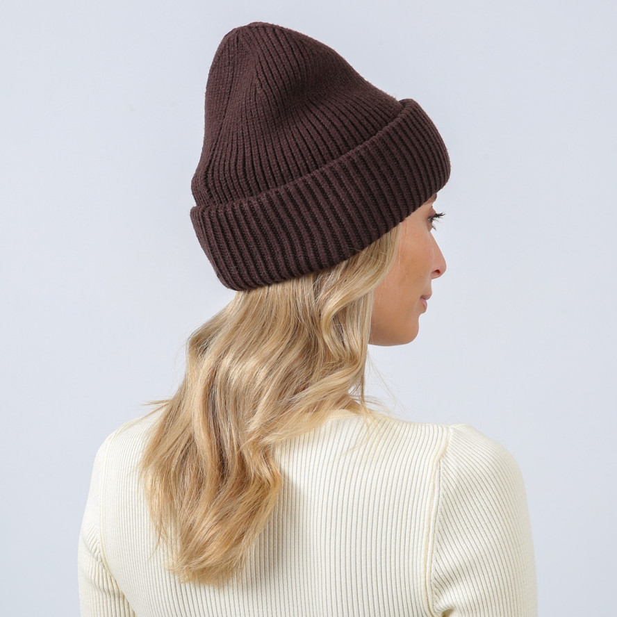 Шапка біні жіноча віскоза з вовною коричнева ЕЛМЕР 880-351, фото 4