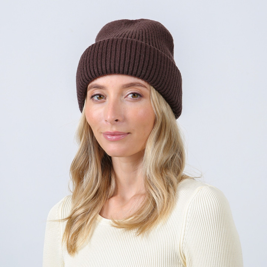 Шапка біні жіноча віскоза з вовною коричнева ЕЛМЕР 880-351, фото 3