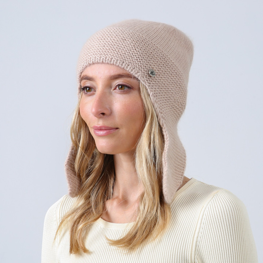 Шапка ушанка женская вискоза с ангорой бежевая БИА 886-841, фото 4