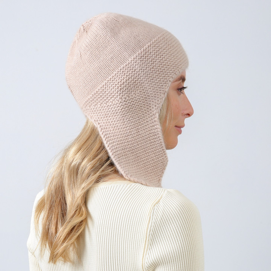 Шапка ушанка женская вискоза с ангорой бежевая БИА 886-841, фото 5