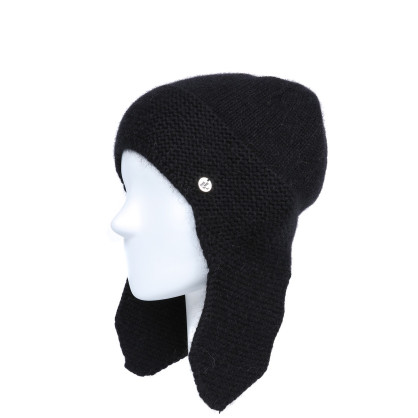 Шапка вушанка жіноча віскоза з ангорою чорна БІА 886-889