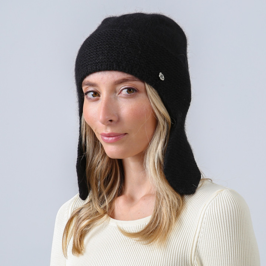 Шапка вушанка жіноча віскоза з ангорою чорна БІА 886-889, фото 4