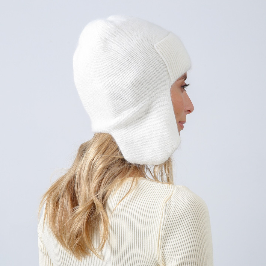 Шапка вушанка жіноча віскоза з ангорою біла ЛУЗ 886-902, фото 5