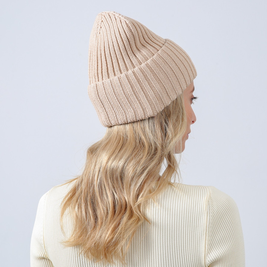 Шапка бини женская хлопок бежевая RUFUS 887-664, фото 4