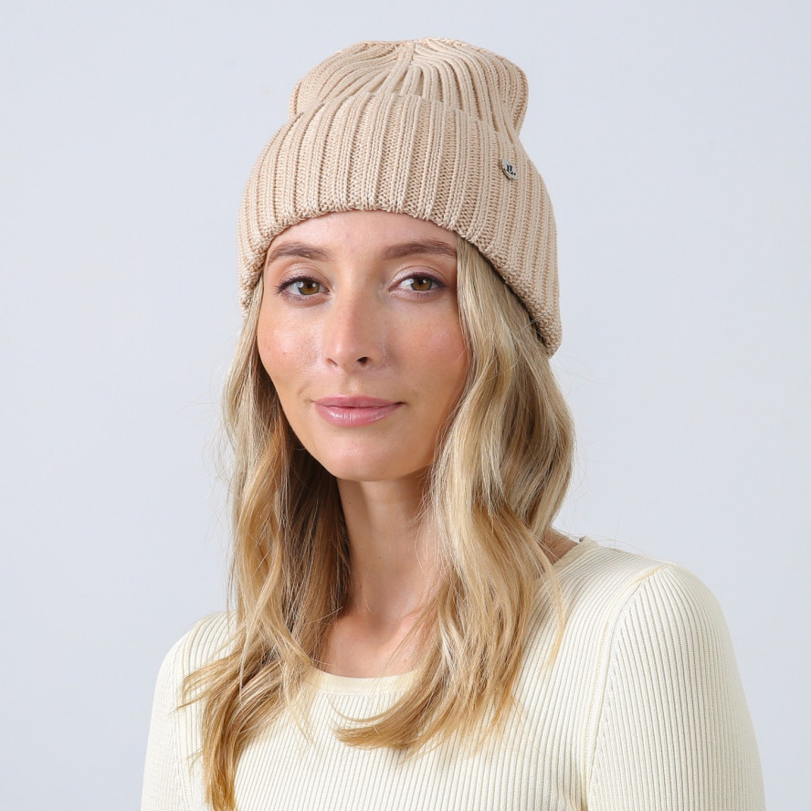 Шапка бини женская хлопок бежевая RUFUS 887-664, фото 3
