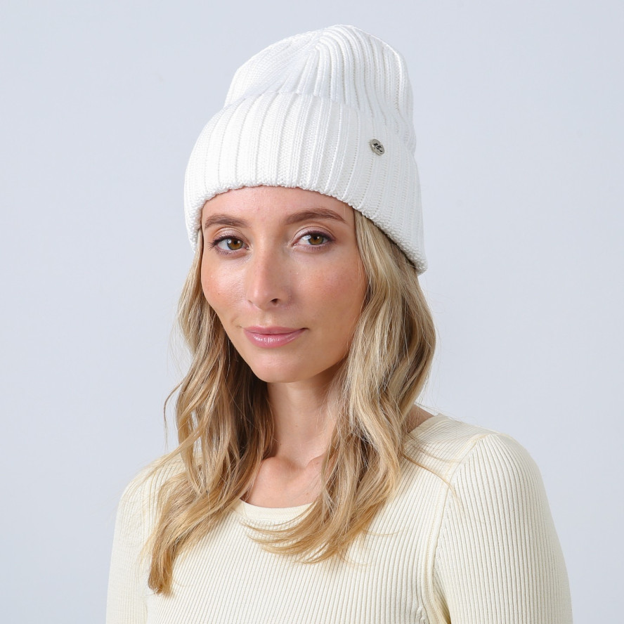 Шапка біні жіноча бавовна молочна RUFUS 887-688, фото 3