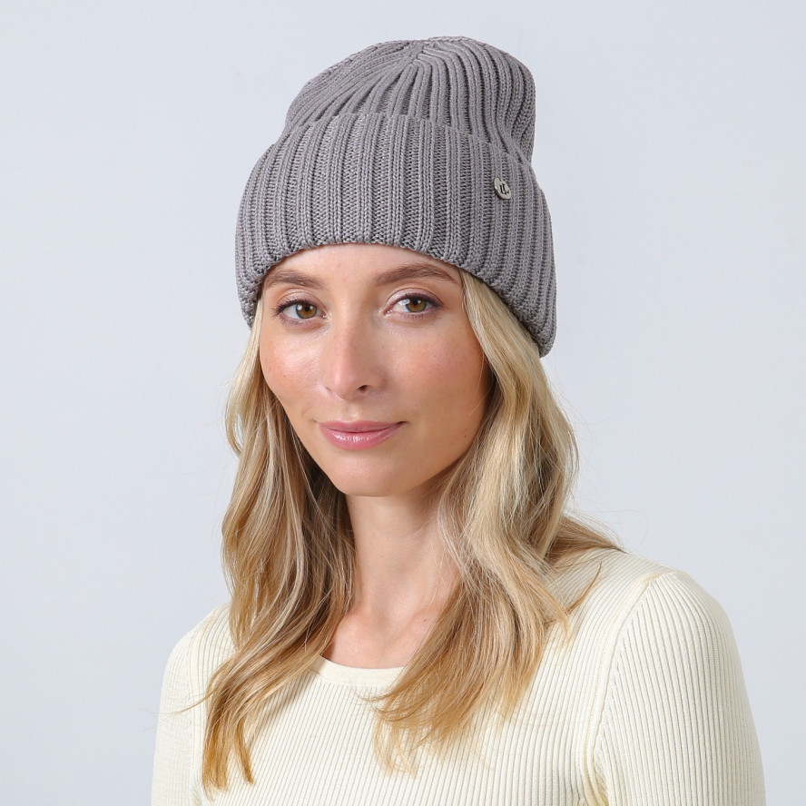 Шапка бини женская хлопок серая RUFUS 887-701, фото 3