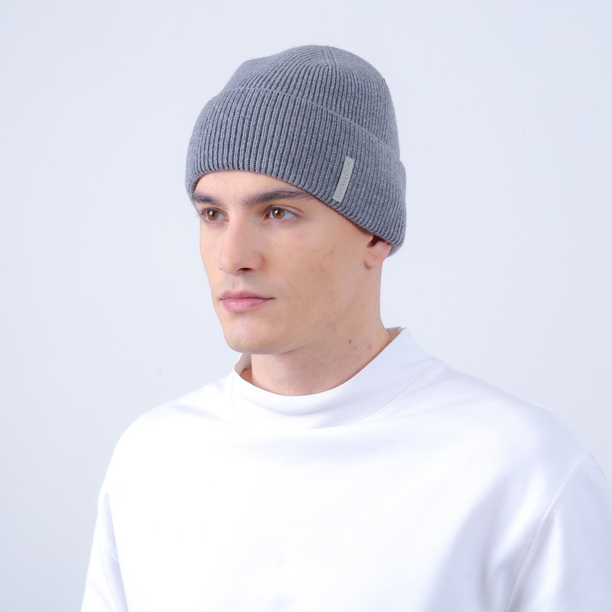 Шапка по голове мужская шерсть с акрилом серая СТИВ 923-829, фото 3
