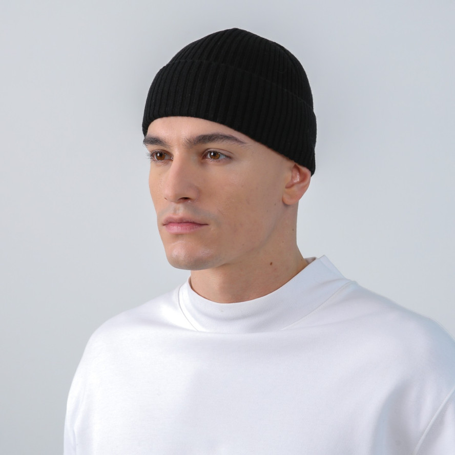 Шапка по голове мужская шерсть с акрилом черная ИНЕЙ 953-840, фото 3