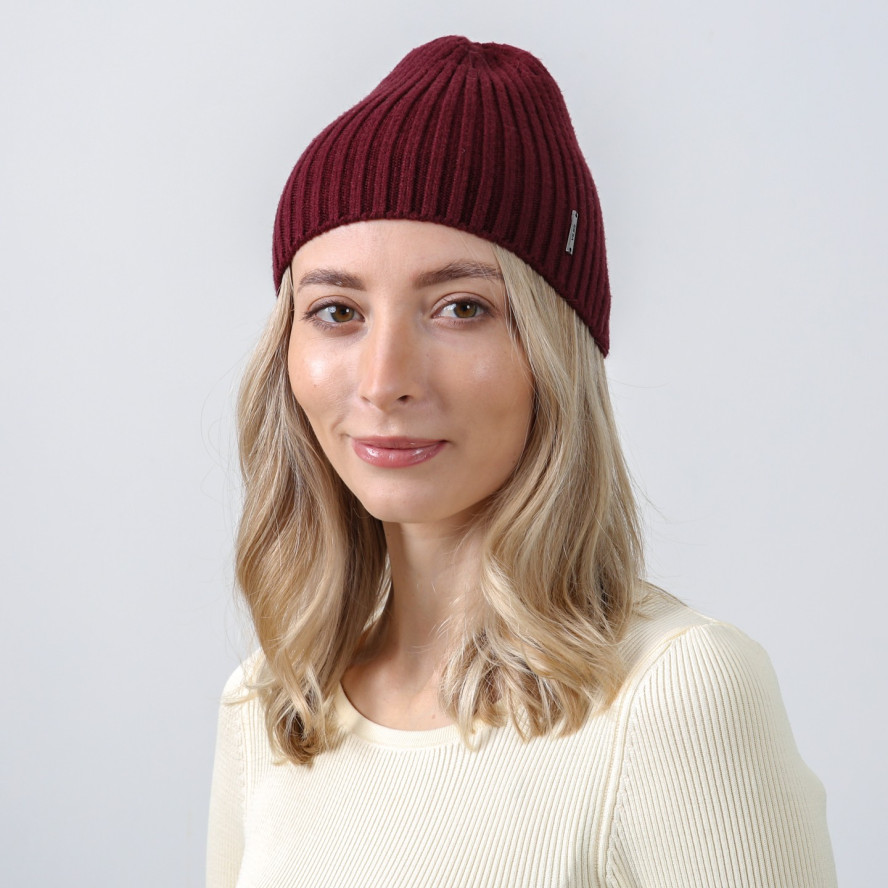 Шапка по голове женская вискоза с шерстью бордовая МУСА 966-512, фото 3