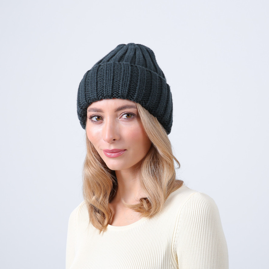 Шапка біні жіноча вовна синьо-зелена СОФІЯ 973-671, фото 3