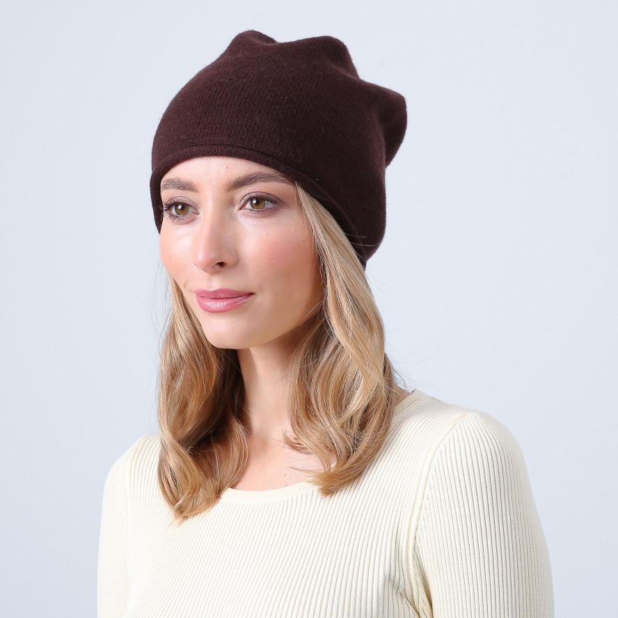 Шапка біні жіноча вовна коричнева АЛІМ 002-516, фото 3