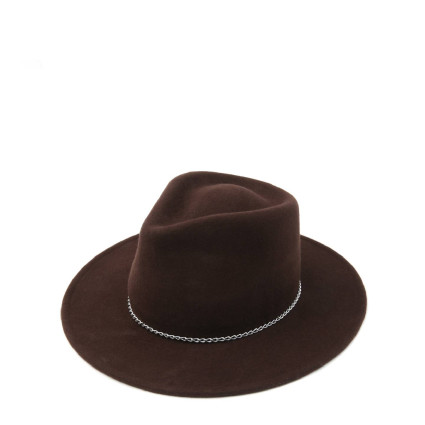 Капелюх федора жіночий зі срібним ланцюжком фетр коричневий ВІЖЕН 653-383 Капелюх федора жіночий зі срібним ланцюжком фетр коричневий ВІЖЕН 653-383