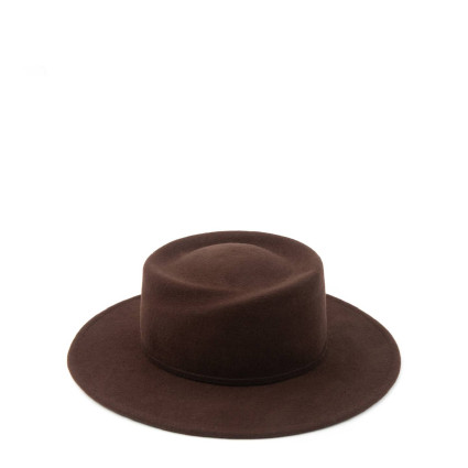 Капелюх канотьє жіночий зі срібним ланцюжок і фігурним верхом фетр коричневий ФОНГ 662-552 Капелюх канотьє жіночий зі срібним ланцюжок і фігурним верхом фетр коричневий ФОНГ 662-552