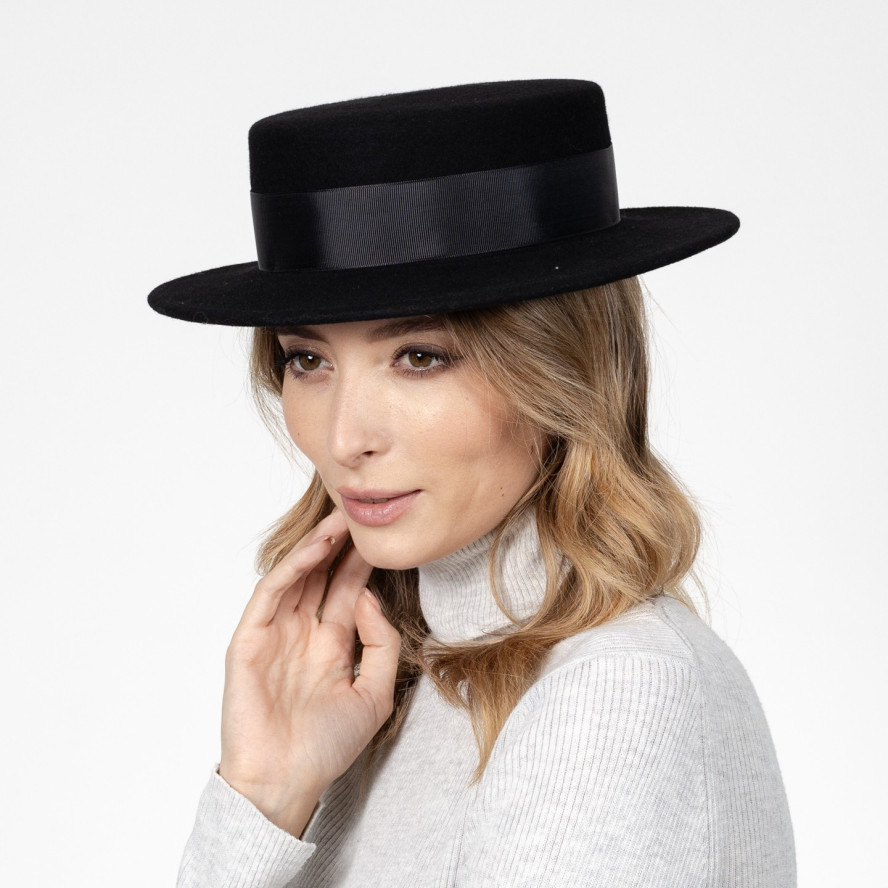 Шляпа канотье женская с лентой фетр черная ДЕЙЗИ 659-965, фото 4