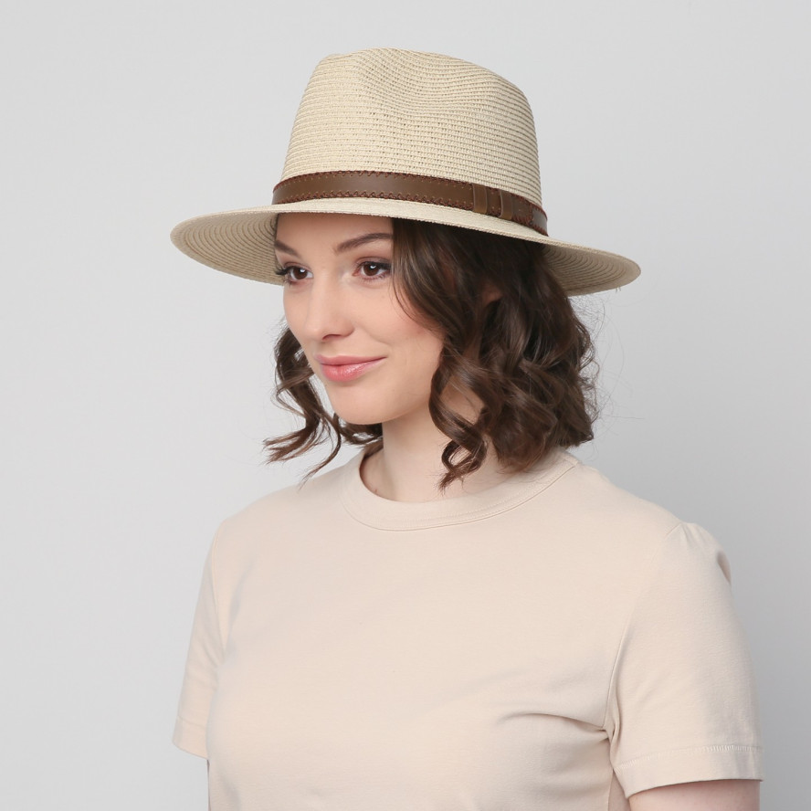 Капелюх федора жіночий папір бежевий BAY 842-992, фото 4