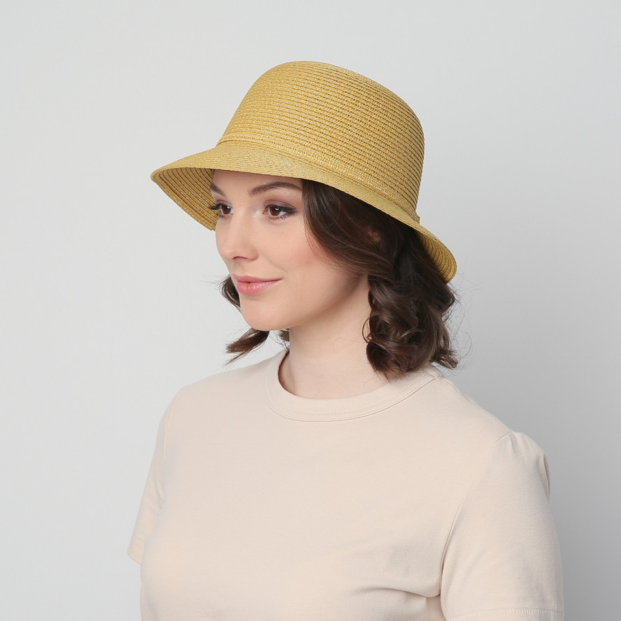 Шляпа с маленькими полями женская бумага желтая VERONICA 844-033, фото 4