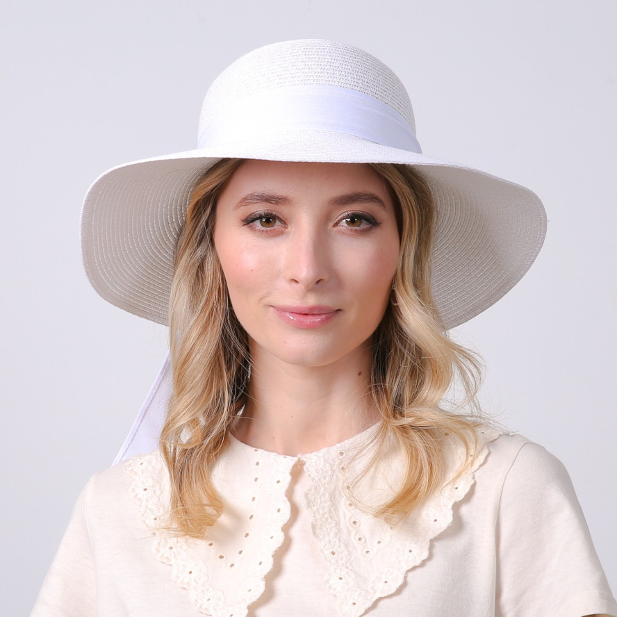Капелюх із середніми полями жіночий зі стрічкою-бантом білий MONIKA 855-442, фото 6