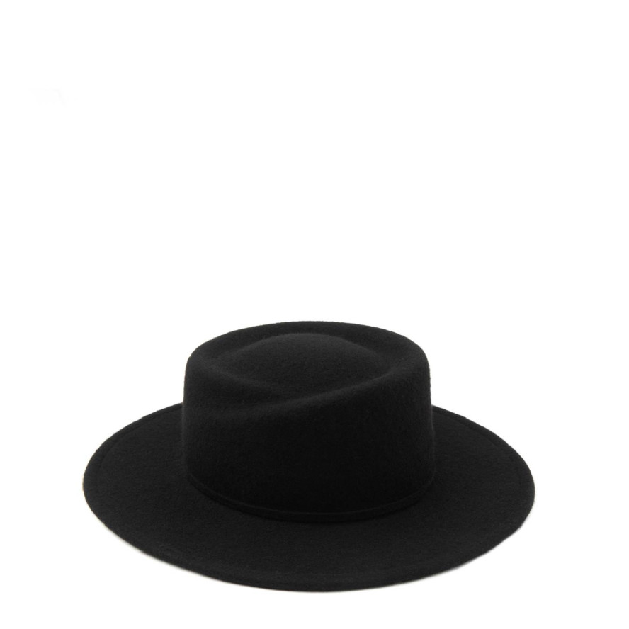 Капелюх канотьє жіночий зі срібним ланцюжок і фігурним верхом фетр чорний ФОНГ 238-459, фото 1