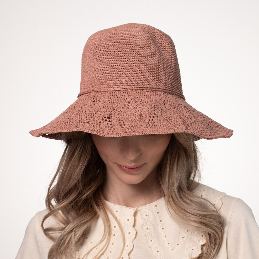 Шляпа со средними полями женская вязаная бумага розовая ИЛАНА 444-393, фото 5