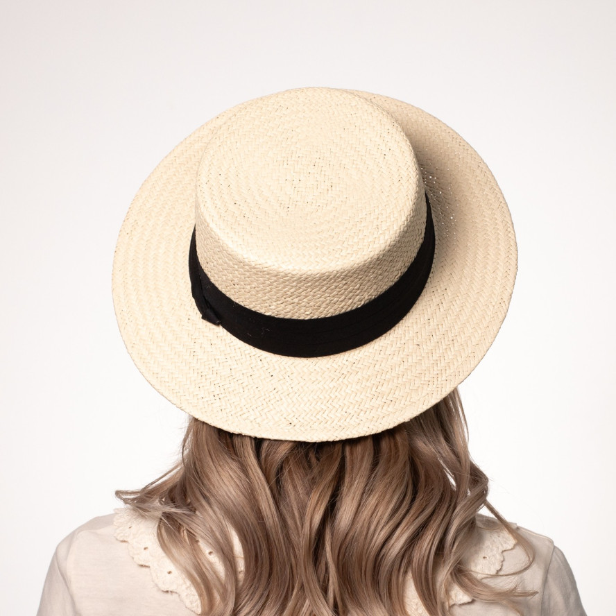 Шляпа канотье женская с лентой бумага бежевая АЙНА 444-577, фото 6
