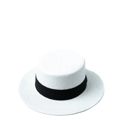Шляпа канотье мужская с лентой бумага белая АЙНА 444-584