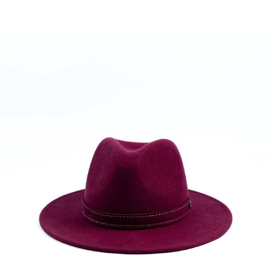 Шляпа федора женская с ремешком фетр бордовая МЕДОУ 574-342, фото 2