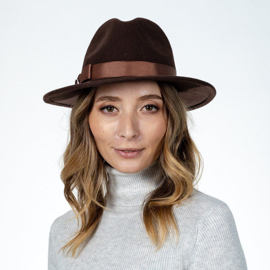 Капелюх федора жіночий зі стрічкою фетр коричневий ТВІТТІ 574-366, фото 5