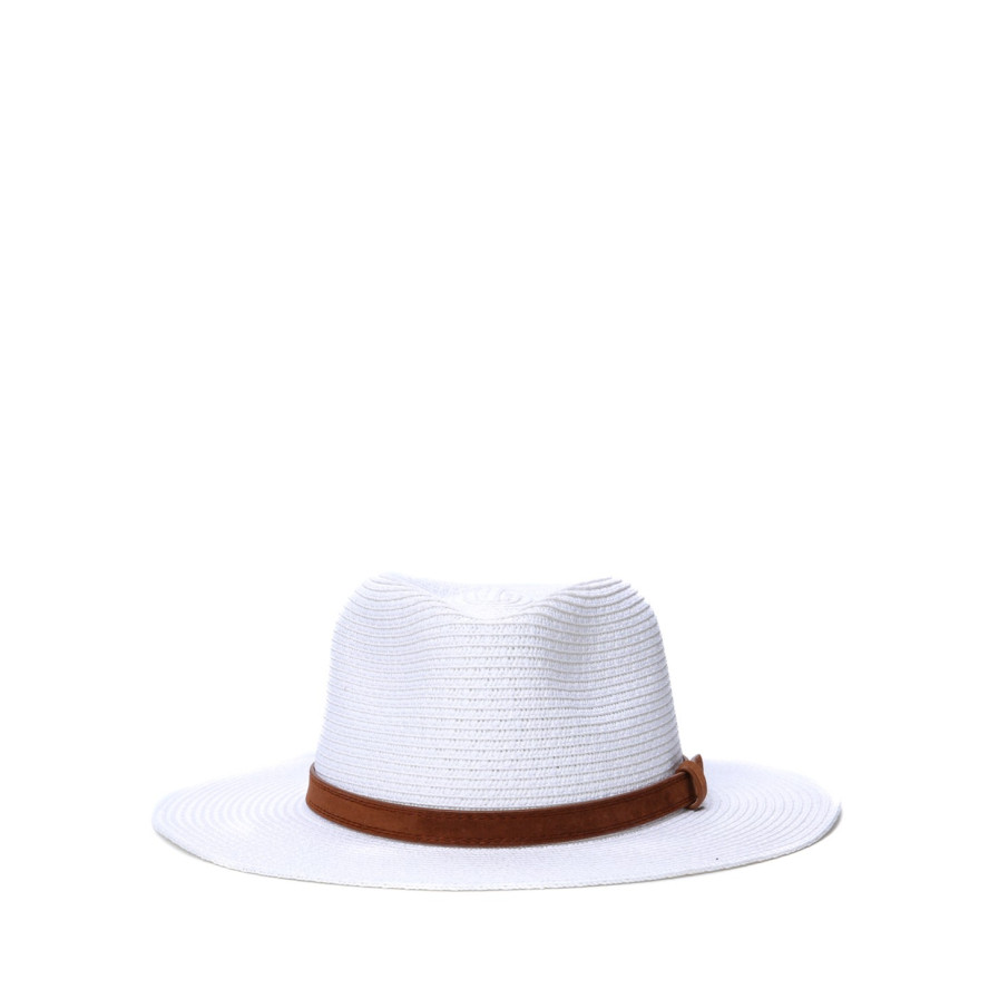 Капелюх федора жіночий з ремінцем папір білий АДЕЛІН 733-619, фото 2