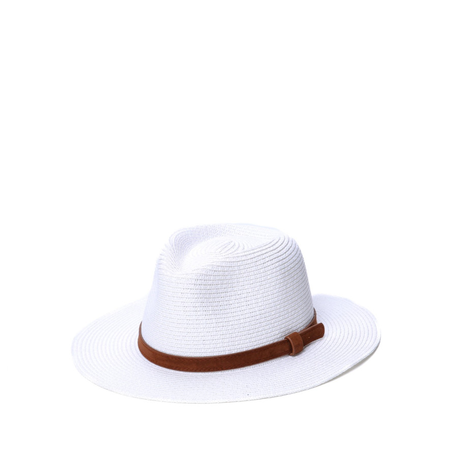 Капелюх федора жіночий з ремінцем папір білий АДЕЛІН 733-619, фото 1